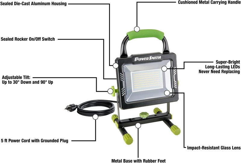 POWERSMITH 10,000 Portable LED Work Light with Metal Housing and Stand, Impact Resistant Lens, and 5 Year Warranty (PWLS100H) - Image 2